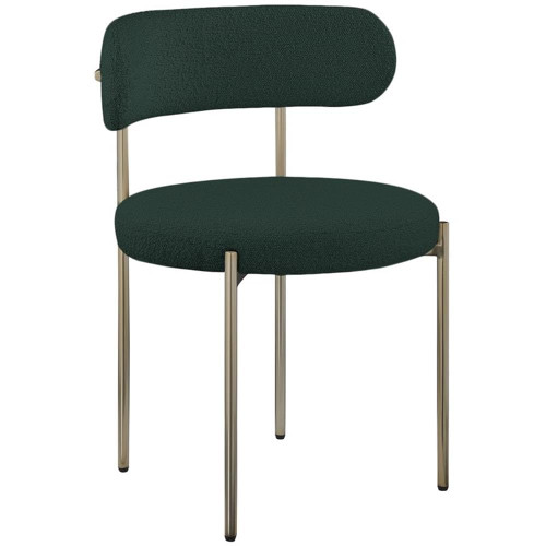 Upholstered Dining Chair, Rich Green Boucle Fabric, Brushed Brass Finish Iron Frame, 22" W x 21" D x 30" H, Green, Set of 2