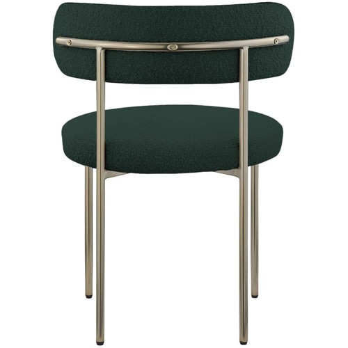 Upholstered Dining Chair, Rich Green Boucle Fabric, Brushed Brass Finish Iron Frame, 22" W x 21" D x 30" H, Green, Set of 2