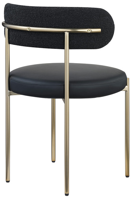 Dining Chair, Soft Black Vegan Leather Seat, Boucle Back, Brushed Brass Iron Frame, 22" W x 21" D x 30" H, Black, Set of 2