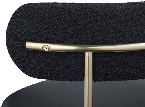 Dining Chair, Soft Black Vegan Leather Seat, Boucle Back, Brushed Brass Iron Frame, 22" W x 21" D x 30" H, Black, Set of 2
