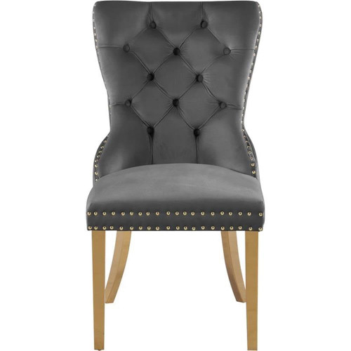 Velvet Upholstered Dining Chair with Sturdy Gold Metal Legs, Set of 2