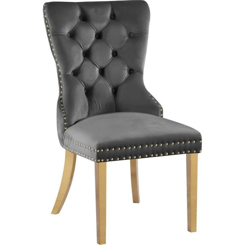 Velvet Upholstered Dining Chair with Sturdy Gold Metal Legs, Set of 2