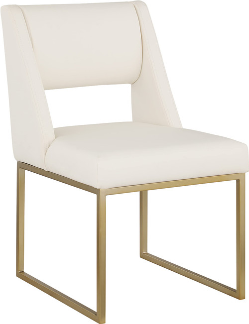 Dining Chair with Soft Cream Vegan Leather, Brushed Brass Finish, Iron Metal Frame, 19" W x 22.5" D x 33" H, Cream, Set of 2