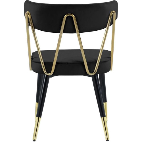 Velvet Upholstered Dining Chair with Gold Tipped Matte Black Metal Legs, Set of 2, Black, 22.5" W x 22.5" D x 32" H