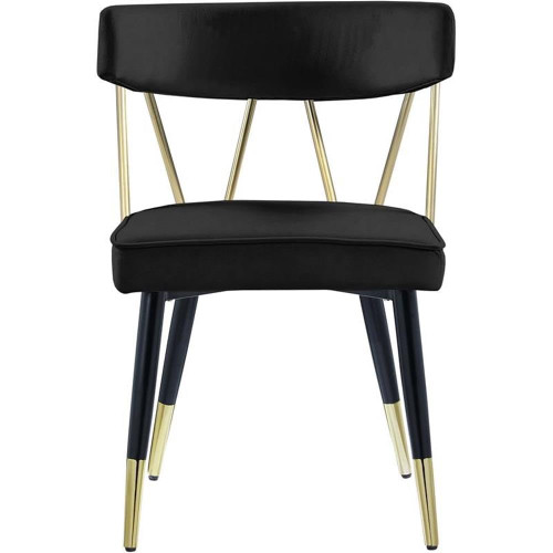 Velvet Upholstered Dining Chair with Gold Tipped Matte Black Metal Legs, Set of 2, Black, 22.5" W x 22.5" D x 32" H