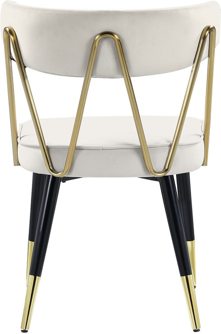 Velvet Upholstered Dining Chair with Gold Tipped Matte Black Metal Legs, Set of 2, Cream, 22.5" W x 22.5" D x 32" H