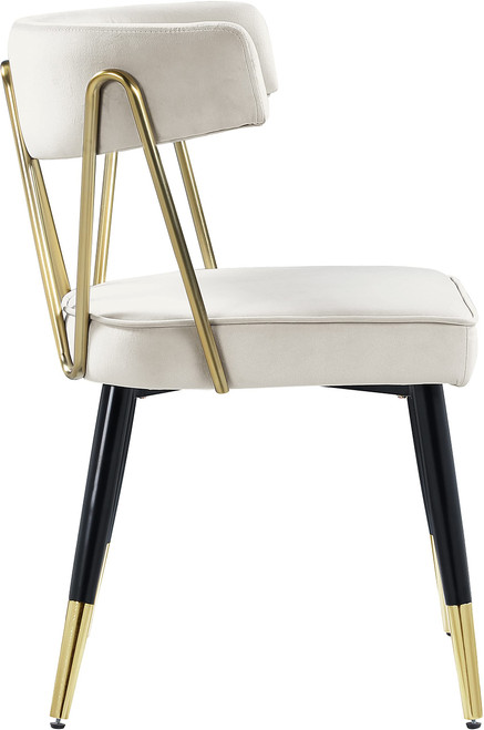 Velvet Upholstered Dining Chair with Gold Tipped Matte Black Metal Legs, Set of 2, Cream, 22.5" W x 22.5" D x 32" H