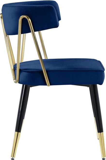 Velvet Upholstered Dining Chair with Gold Tipped Matte Black Metal Legs, Set of 2, Navy, 22.5" W x 22.5" D x 32" H