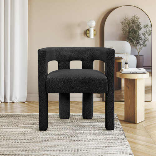 Boucle Fabric Upholstered Accent | Dining Chair, 25" W x 21" D x 27" H, Black