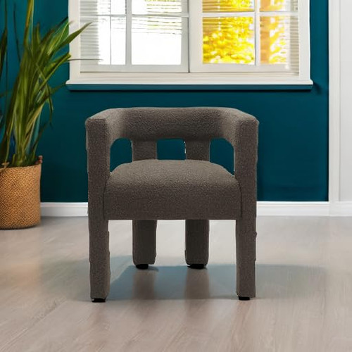 Boucle Fabric Upholstered Accent | Dining Chair, 25" W x 21" D x 27" H, Brown