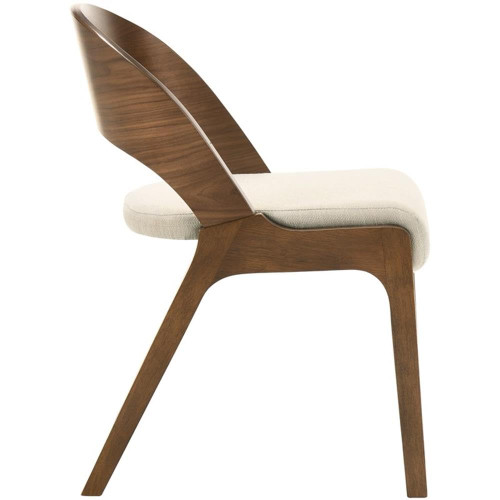 Mid-Century Modern Dining Chair, Soft Beige Linen Textured Polyester Fabric, Walnut Veneer, Wood Legs, 19.88" W x 23.03" D x 30.20" H, Beige, Set of 2