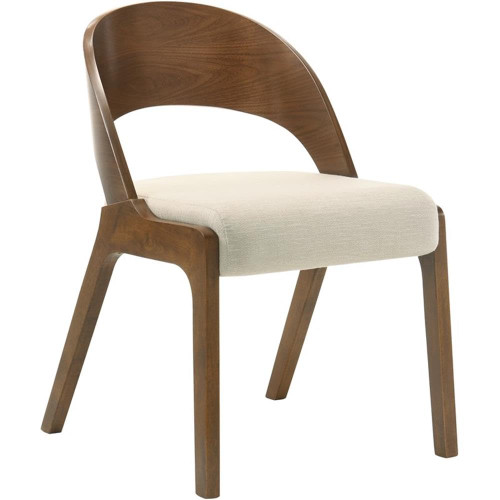 Mid-Century Modern Dining Chair, Soft Beige Linen Textured Polyester Fabric, Walnut Veneer, Wood Legs, 19.88" W x 23.03" D x 30.20" H, Beige, Set of 2