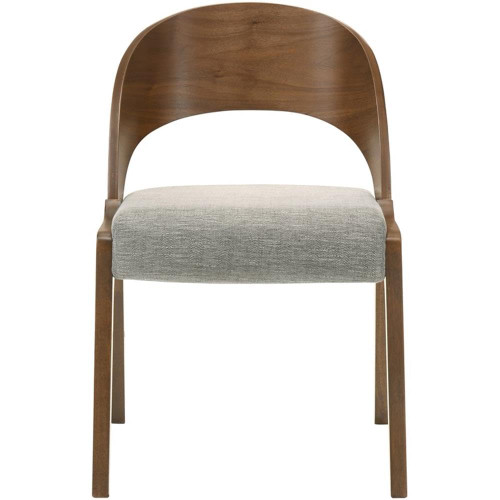 Mid-Century Modern Dining Chair, Soft Grey Linen Textured Polyester Fabric, Walnut Veneer, Wood Legs, 19.88" W x 23.03" D x 30.20" H, Grey, Set of 2