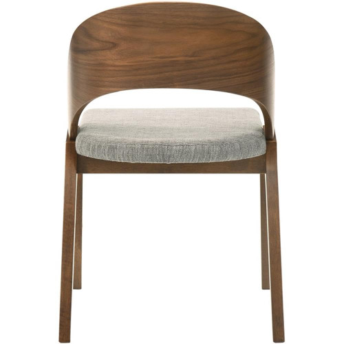 Mid-Century Modern Dining Chair, Soft Grey Linen Textured Polyester Fabric, Walnut Veneer, Wood Legs, 19.88" W x 23.03" D x 30.20" H, Grey, Set of 2