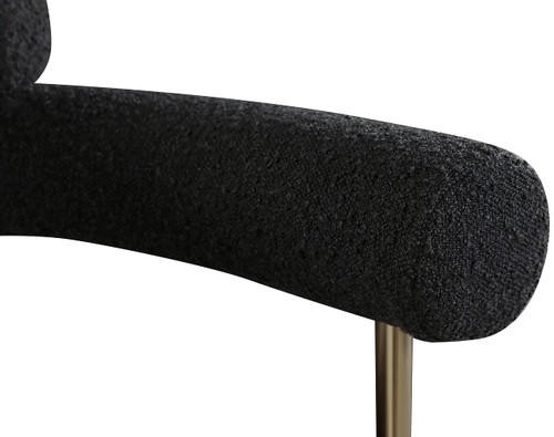 Vegan Leather/Boucle Fabric Upholstered Dining Chair with Brushed Brass Metal Frame, 28.5" W x 24" D x 31.5" H, Black, Set of 2