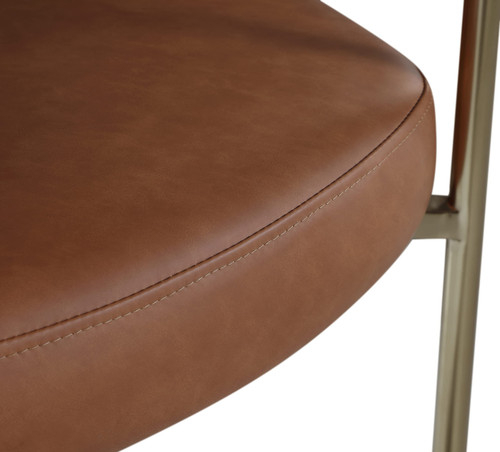 Vegan Leather/Boucle Fabric Upholstered Dining Chair with Brushed Brass Metal Frame, 28.5" W x 24" D x 31.5" H, Cognac, Set of 2