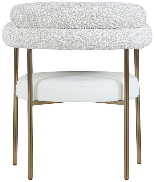Vegan Leather/Boucle Fabric Upholstered Dining Chair with Brushed Brass Metal Frame, 28.5" W x 24" D x 31.5" H, Cream, Set of 2