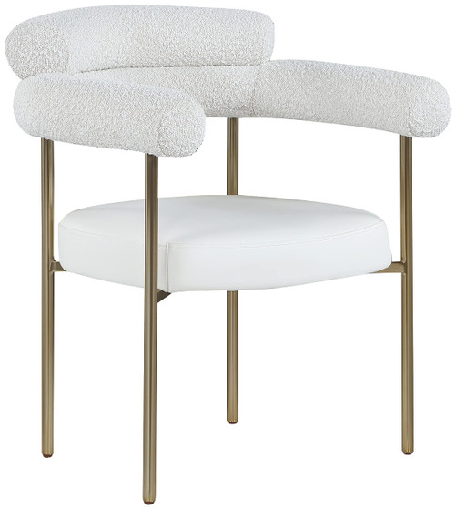 Vegan Leather/Boucle Fabric Upholstered Dining Chair with Brushed Brass Metal Frame, 28.5" W x 24" D x 31.5" H, Cream, Set of 2
