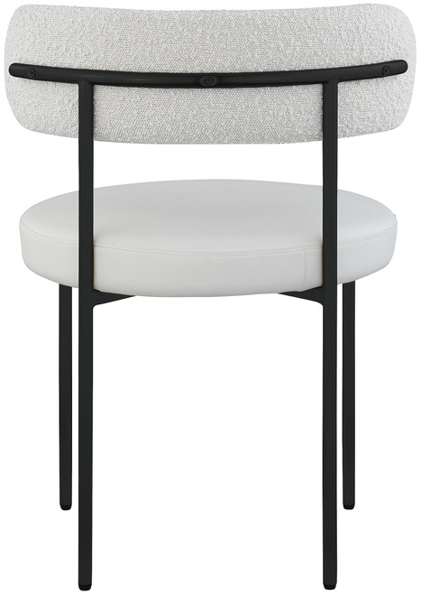 Dining Chair, Cream Vegan Leather Seat, Boucle Back, Matte Black Finish, Iron Frame, 22" W x 21" D x 30" H, Cream, Set of 2