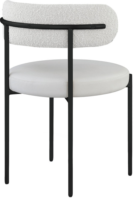 Dining Chair, Cream Vegan Leather Seat, Boucle Back, Matte Black Finish, Iron Frame, 22" W x 21" D x 30" H, Cream, Set of 2