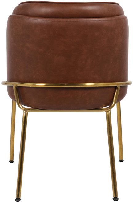 Dining Chair, Soft Brown Vegan Leather, Brushed Iron Legs, Rounded Double Cushion Back, 22" W x 23" D x 31" H, Brown, Set of 2