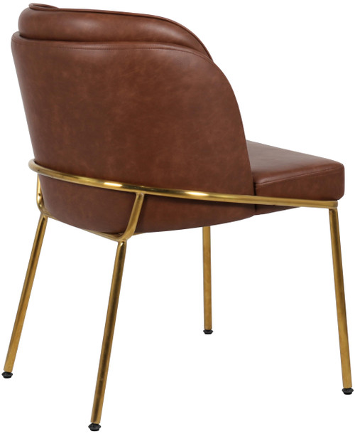 Dining Chair, Soft Brown Vegan Leather, Brushed Iron Legs, Rounded Double Cushion Back, 22" W x 23" D x 31" H, Brown, Set of 2