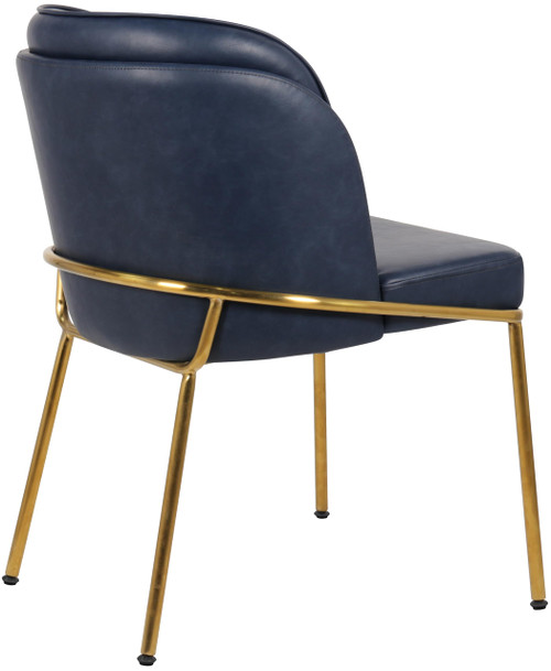 Dining Chair, Soft Navy Vegan Leather, Brushed Iron Legs, Rounded Double Cushion Back, 22" W x 23" D x 31" H, Navy, Set of 2
