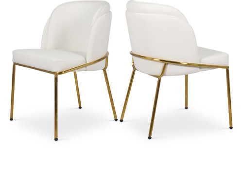 Dining Chair, Soft White Vegan Leather, Brushed Iron Legs, Rounded Double Cushion Back, 22" W x 23" D x 31" H, White, Set of 2