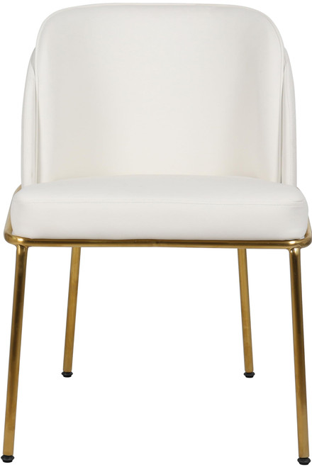Dining Chair, Soft White Vegan Leather, Brushed Iron Legs, Rounded Double Cushion Back, 22" W x 23" D x 31" H, White, Set of 2