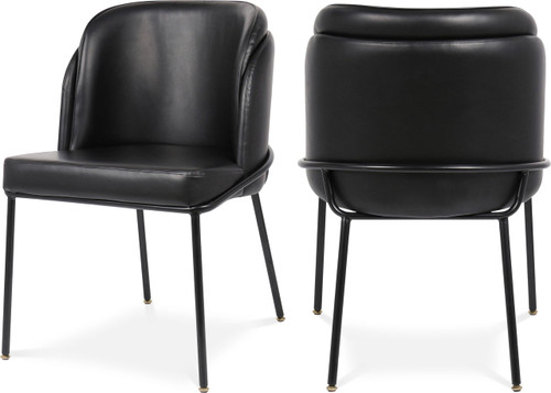 Vegan Leather Upholstered Dining Chair with Matte Black Iron Legs, Set of 2, Black, 22" W x 23" D x 31" H