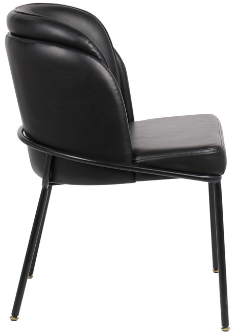 Vegan Leather Upholstered Dining Chair with Matte Black Iron Legs, Set of 2, Black, 22" W x 23" D x 31" H
