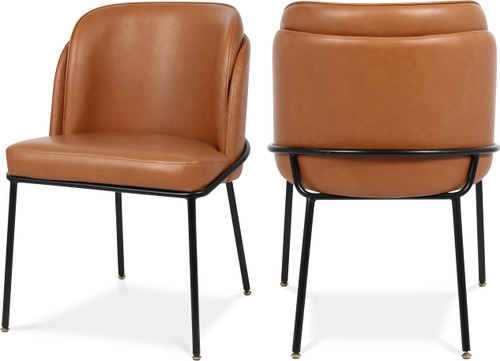 Vegan Leather Upholstered Dining Chair with Matte Black Iron Legs, Set of 2, Cognac, 22" W x 23" D x 31" H