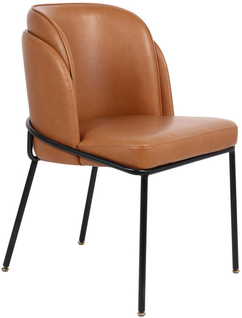 Vegan Leather Upholstered Dining Chair with Matte Black Iron Legs, Set of 2, Cognac, 22" W x 23" D x 31" H