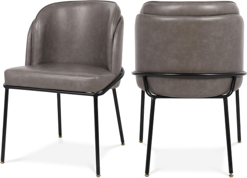Vegan Leather Upholstered Dining Chair with Matte Black Iron Legs, Set of 2, Grey, 22" W x 23" D x 31" H