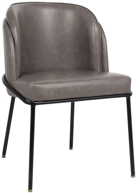 Vegan Leather Upholstered Dining Chair with Matte Black Iron Legs, Set of 2, Grey, 22" W x 23" D x 31" H