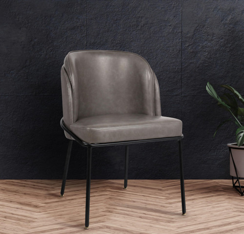 Vegan Leather Upholstered Dining Chair with Matte Black Iron Legs, Set of 2, Grey, 22" W x 23" D x 31" H
