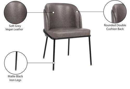 Vegan Leather Upholstered Dining Chair with Matte Black Iron Legs, Set of 2, Grey, 22" W x 23" D x 31" H