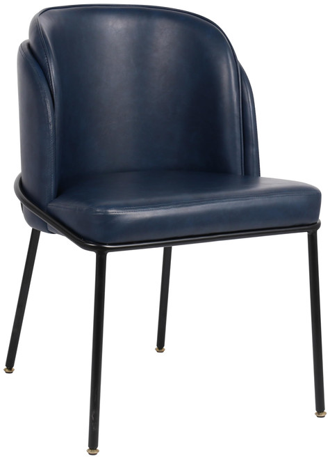 Vegan Leather Upholstered Dining Chair with Matte Black Iron Legs, Set of 2, Navy, 22" W x 23" D x 31" H