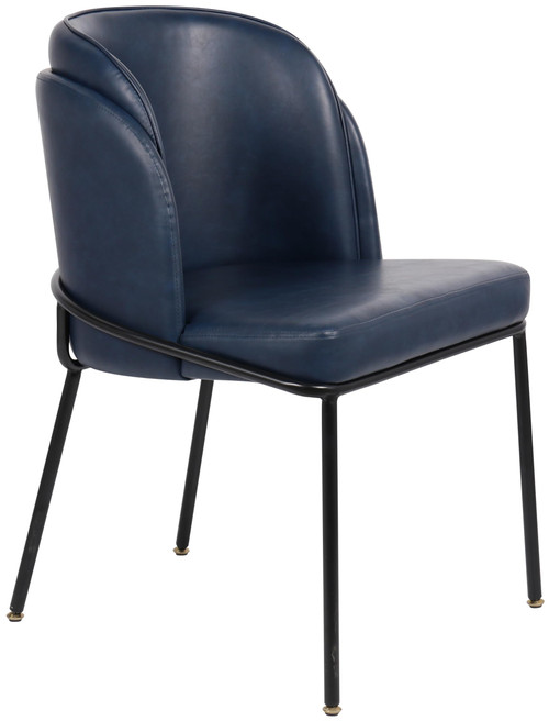 Vegan Leather Upholstered Dining Chair with Matte Black Iron Legs, Set of 2, Navy, 22" W x 23" D x 31" H
