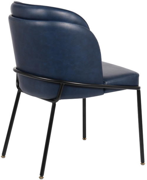 Vegan Leather Upholstered Dining Chair with Matte Black Iron Legs, Set of 2, Navy, 22" W x 23" D x 31" H