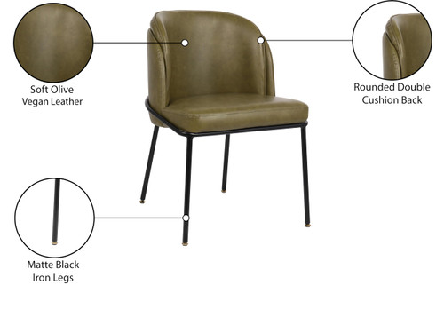 Vegan Leather Upholstered Dining Chair with Matte Black Iron Legs, Set of 2, Olive, 22" W x 23" D x 31" H
