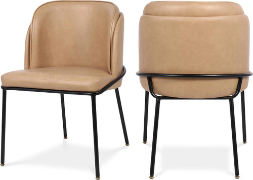 Vegan Leather Upholstered Dining Chair with Matte Black Iron Legs, Set of 2, Tan, 22" W x 23" D x 31" H