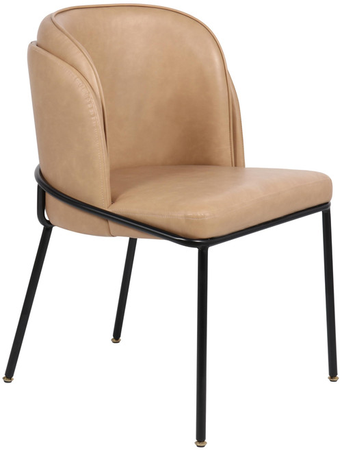 Vegan Leather Upholstered Dining Chair with Matte Black Iron Legs, Set of 2, Tan, 22" W x 23" D x 31" H