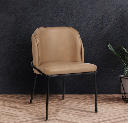 Vegan Leather Upholstered Dining Chair with Matte Black Iron Legs, Set of 2, Tan, 22" W x 23" D x 31" H