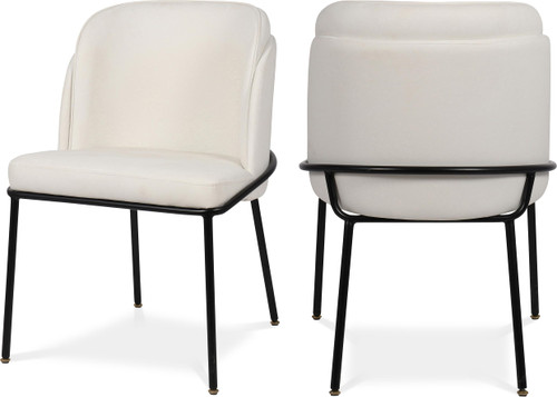 Vegan Leather Upholstered Dining Chair with Matte Black Iron Legs, Set of 2, White, 22" W x 23" D x 31" H