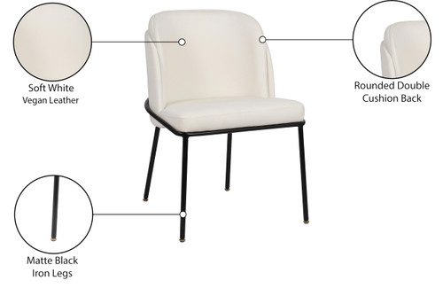 Vegan Leather Upholstered Dining Chair with Matte Black Iron Legs, Set of 2, White, 22" W x 23" D x 31" H