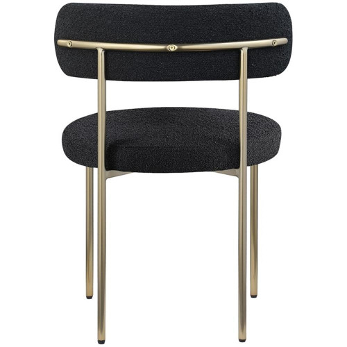 Upholstered Dining Chair, Rich Black Boucle Fabric, Brushed Brass Finish Iron Frame, 22" W x 21" D x 30" H, Black, Set of 2