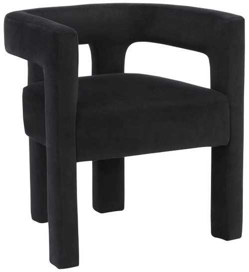 Velvet Upholstered Dining Chair with Soft Black Velvet, 25" W x 21" D x 27" H, Black