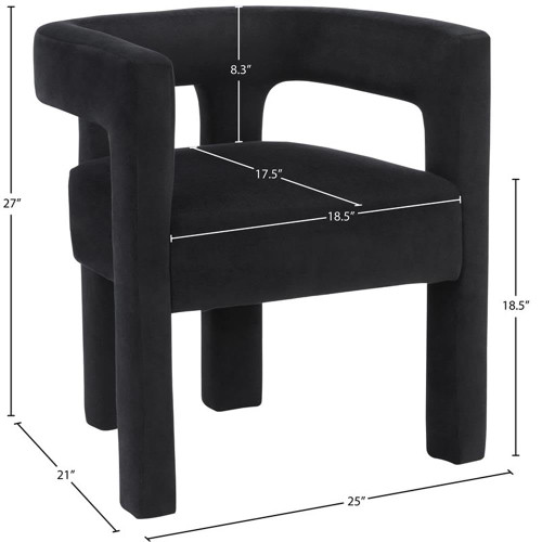 Velvet Upholstered Dining Chair with Soft Black Velvet, 25" W x 21" D x 27" H, Black