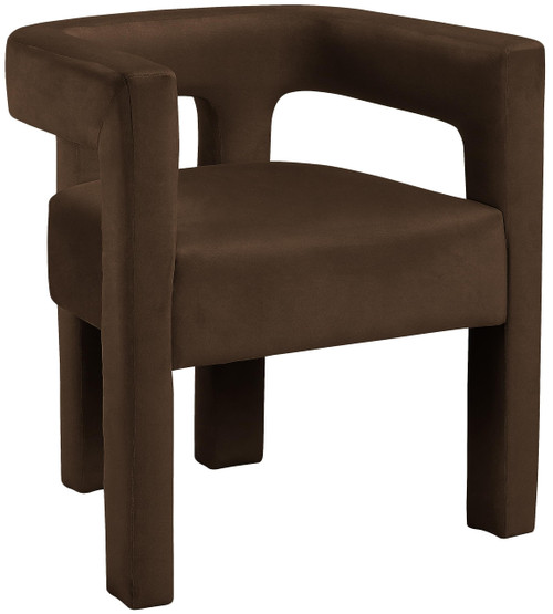 Velvet Upholstered Dining Chair with Soft Brown Velvet, 25" W x 21" D x 27" H, Brown